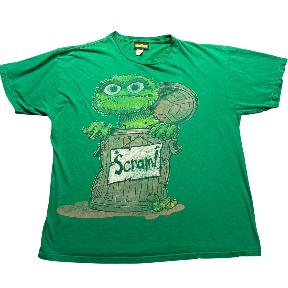 Sesame Street Oscar The Grouch T Shirt XL Green Scram Graphic Short Sleeve